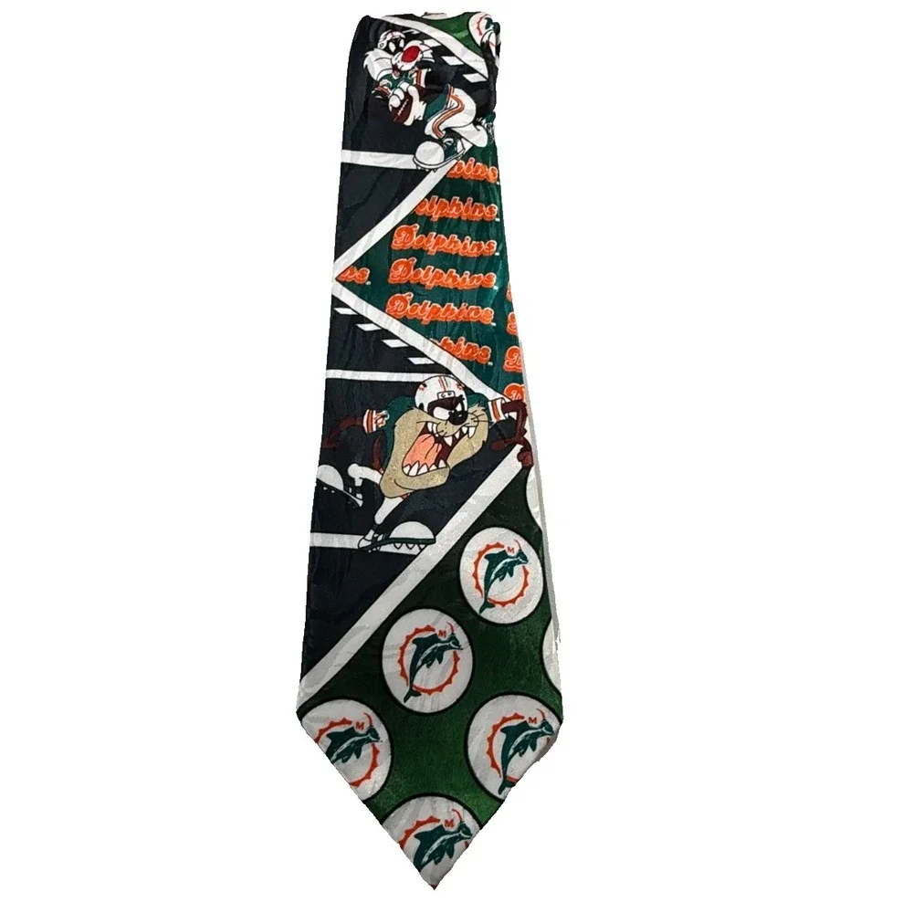 Vintage 1993 Looney Tunes Miami Dolphins NFL Mens Necktie